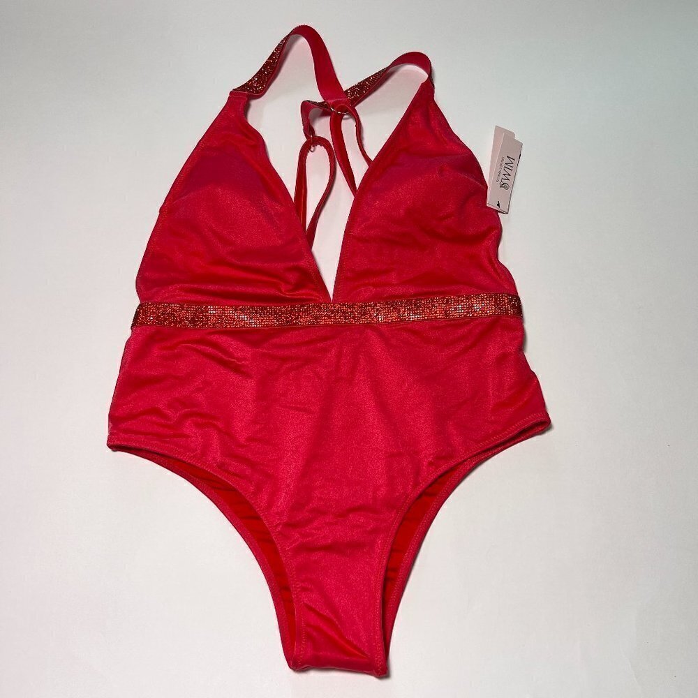 Victoria Secret Small S Shine Strap Plunge One Piece Swimsuit Bikini Red Pink - Picture 3 of 8
